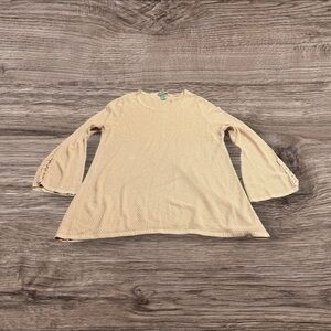 Catherine’s Pink Gold Metallic Thread Bell Sleeve Tunic Sweater Turtleneck 1X